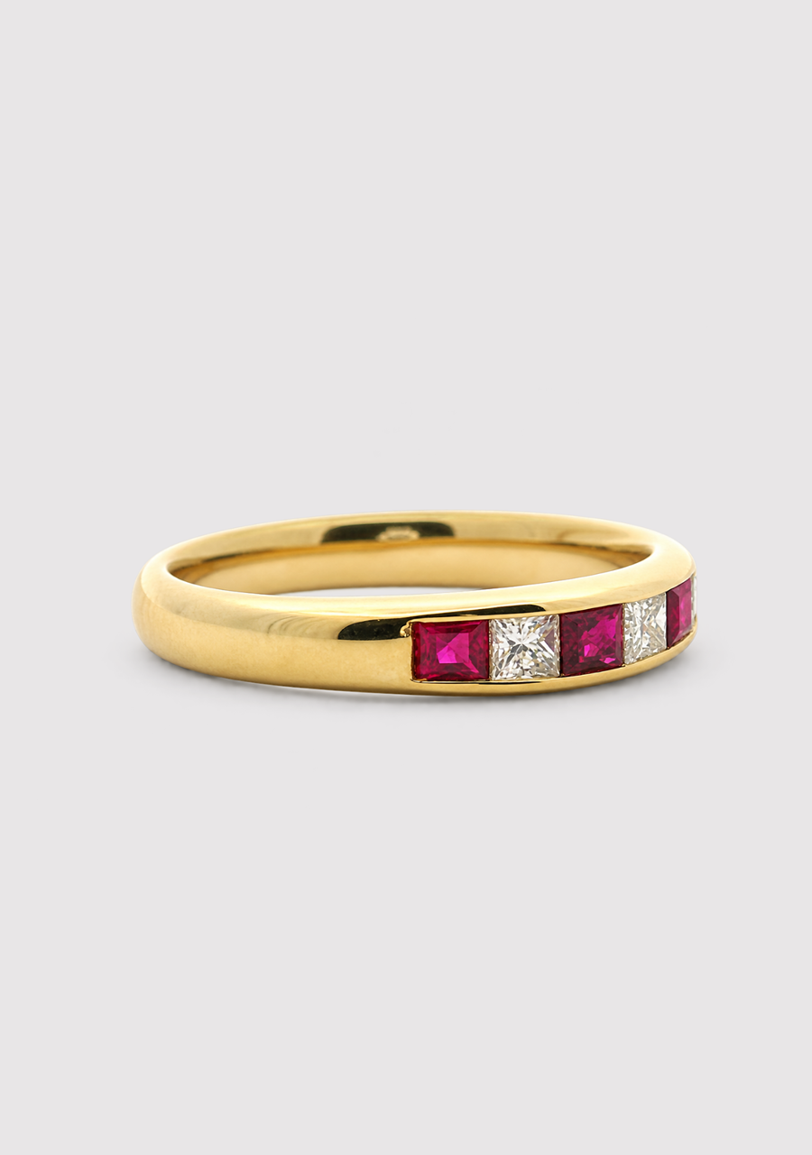 9ct Yellow Gold Ruby & Diamond Channel Set Ring