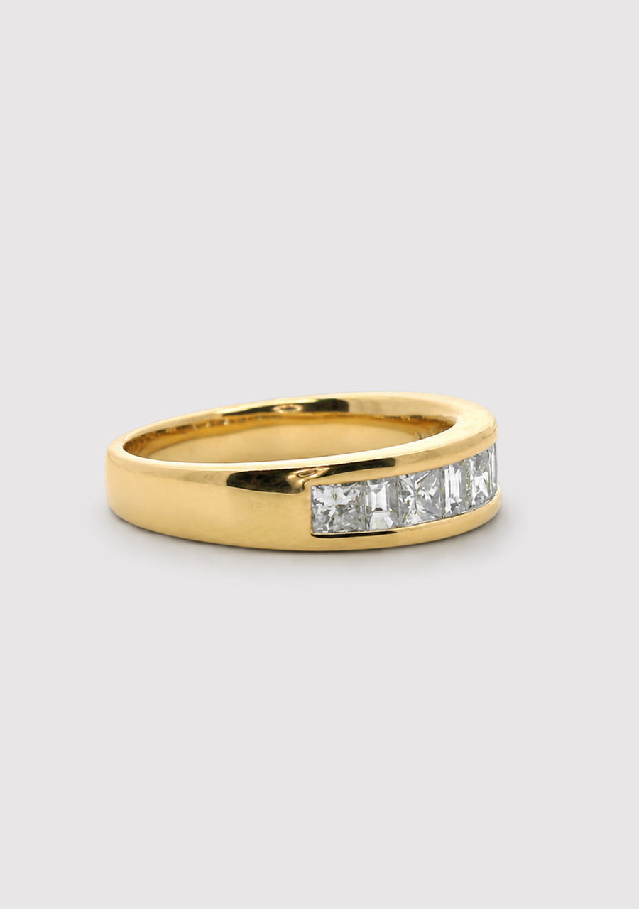 18ct Yellow Gold Diamond Princess & Baguette Cut Channel Set Ring