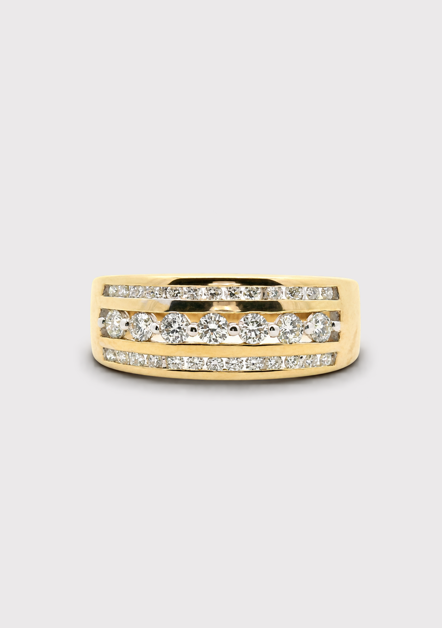 9ct Yellow Gold Diamond Tripple Row Channel Set Ring