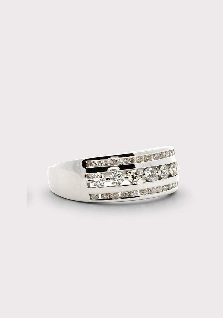 9ct White Gold Diamond Tripple Row Channel Set Ring