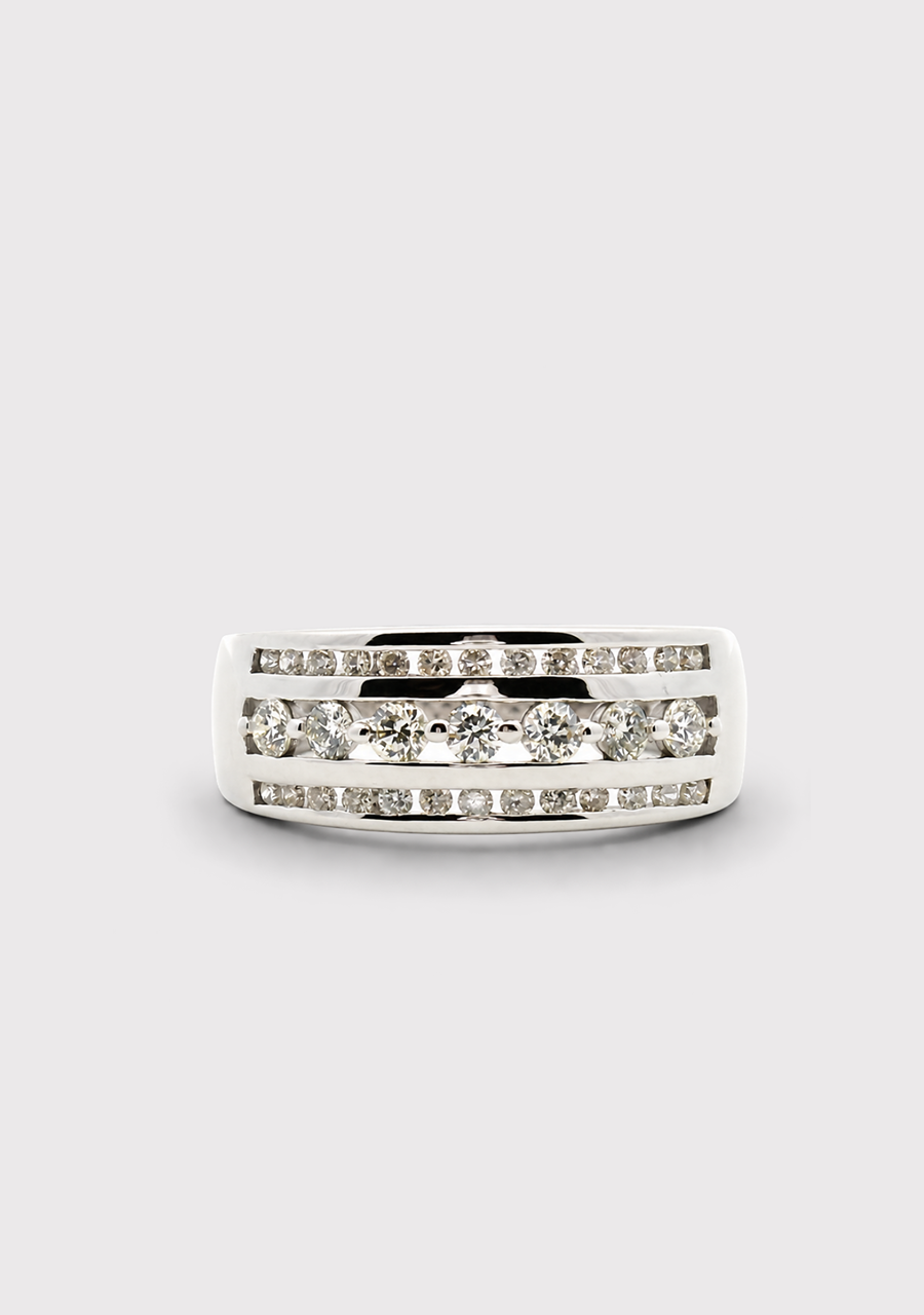 9ct White Gold Diamond Tripple Row Channel Set Ring