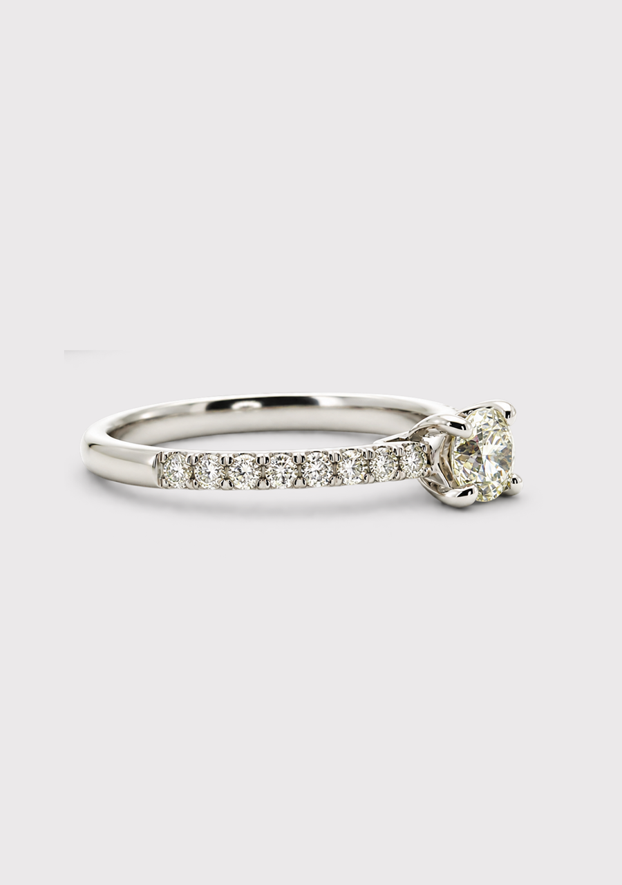 9ct White Gold Round Solitaire with Shoulder Diamonds Ring