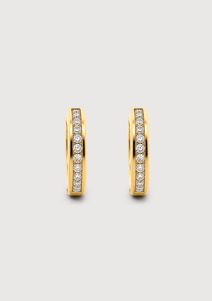 9ct Yellow Gold Channel Set Diamond Hoop Earrings