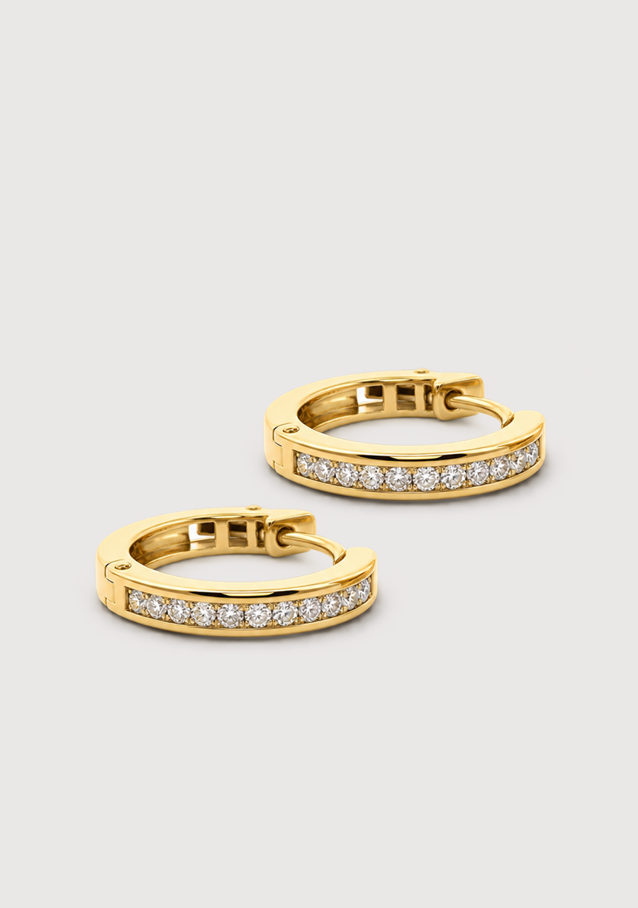9ct Yellow Gold Channel Set Diamond Hoop Earrings