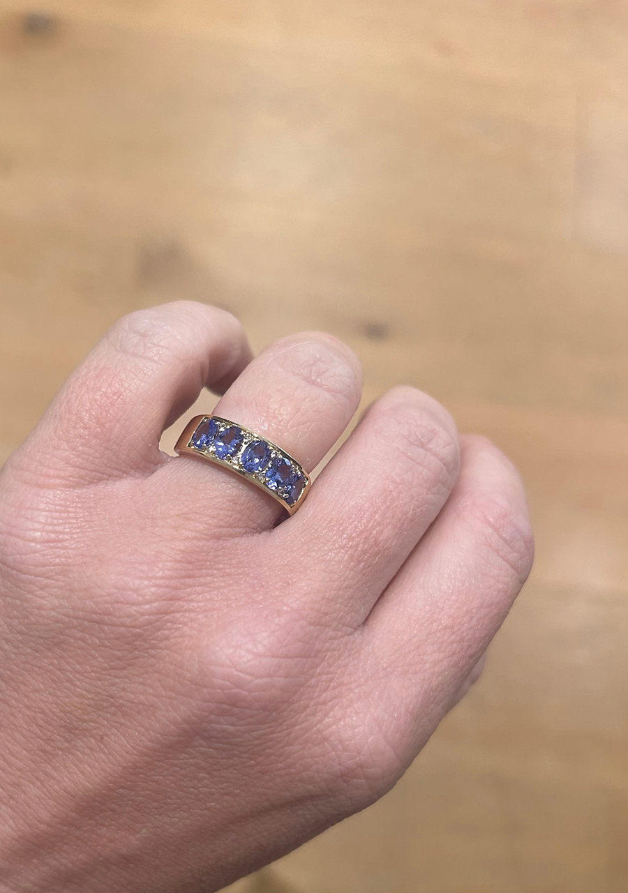 9ct Yellow Gold Tanzanite & Diamond Wide Band Ring