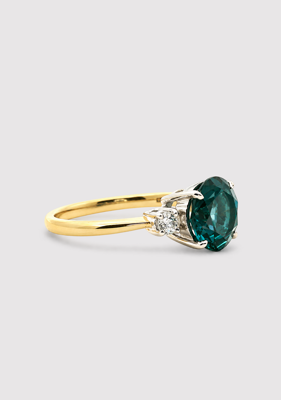 9ct Yellow & White Gold Trilogy Ring With London Blue & White Topaz