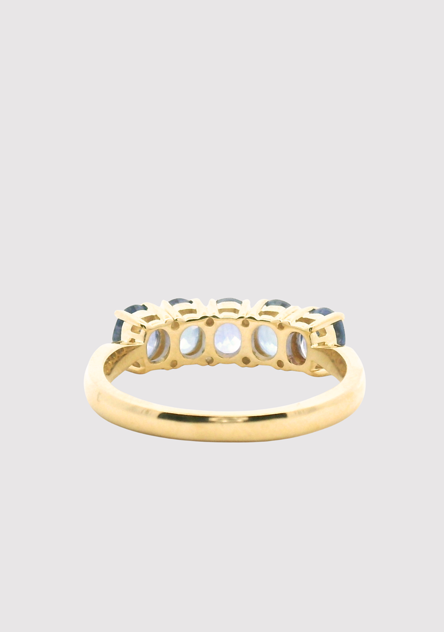 9ct Yellow Gold Oval Ceylonese Sapphire Five Stone Ring