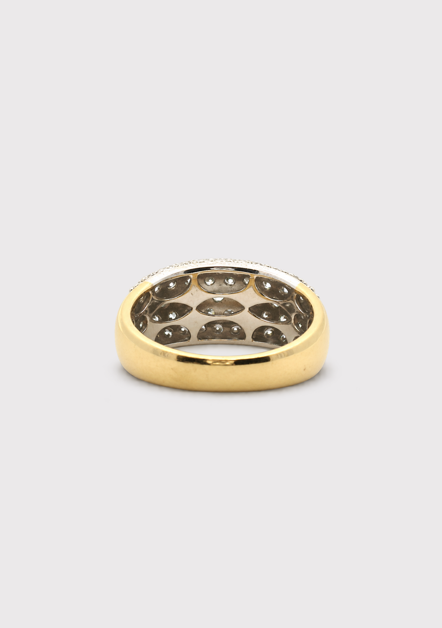 18ct Yellow & White Gold Domed Diamond Wide Dress Ring