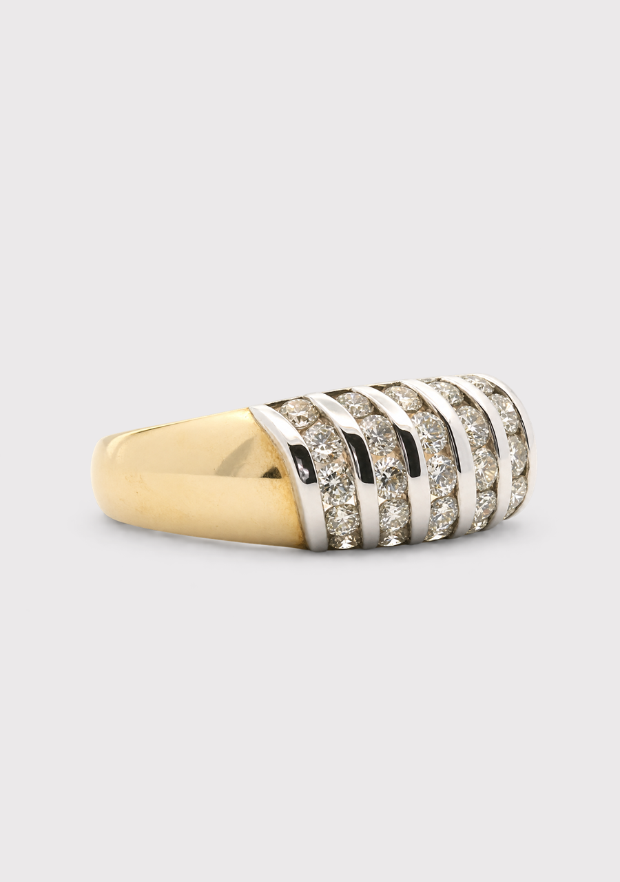 9ct Yellow & White Gold Semi Bezel Channel Set Domed Style Ring