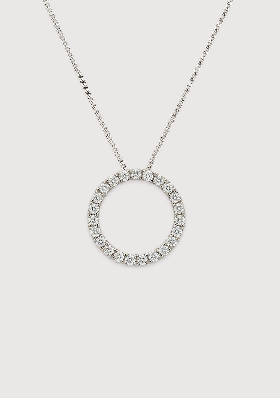 9ct White Gold Circle Diamond Pendant