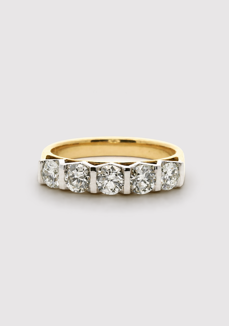 18ct Yellow & White Gold Diamond Five Stone Semi Bezel Ring