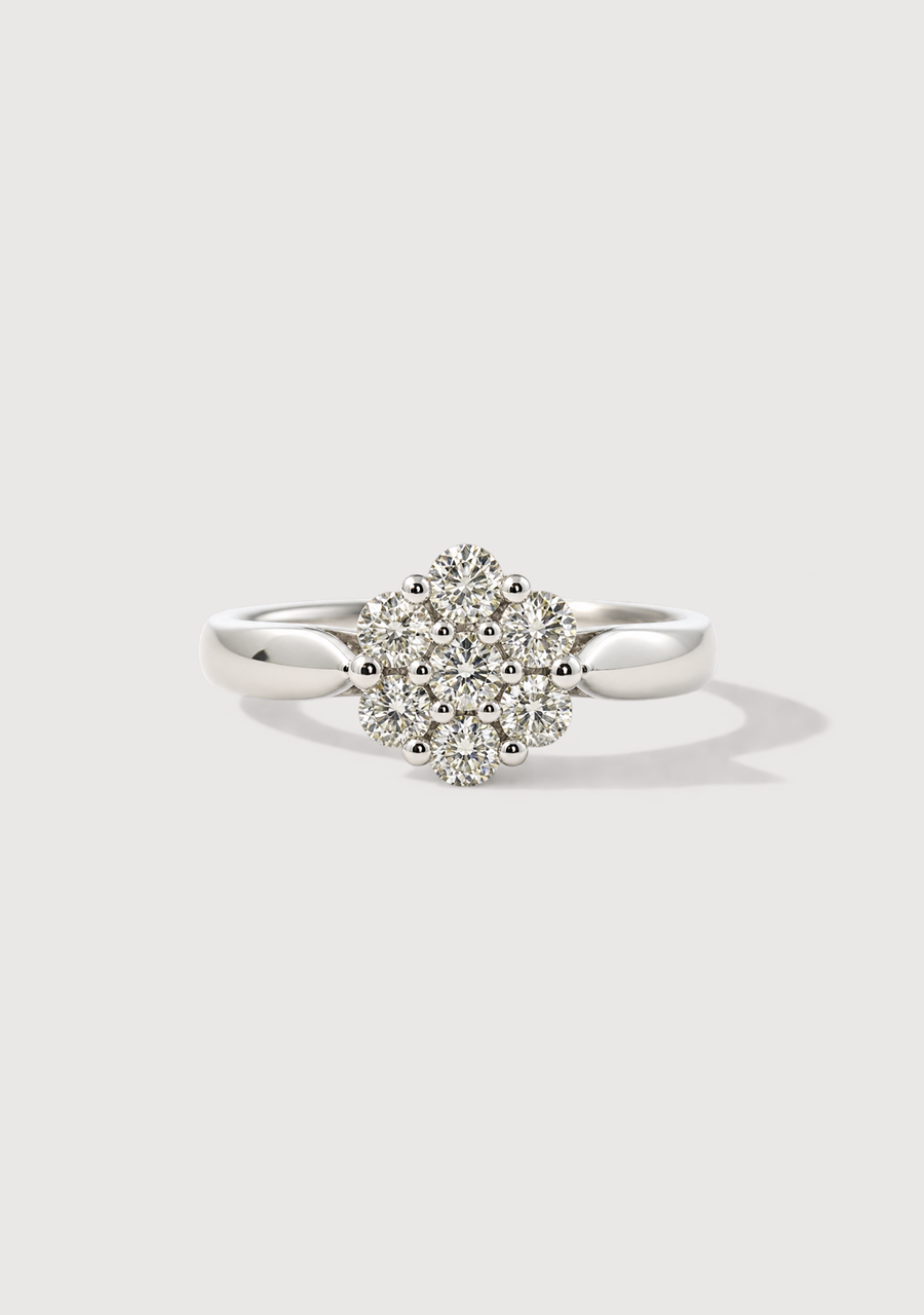 9ct White Gold Diamond Flower Cluster Ring