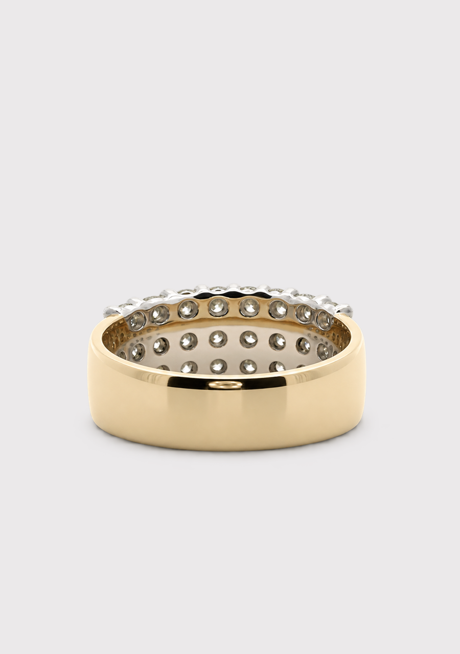 9ct Yellow & White Gold Tripple Row Diamond Ring