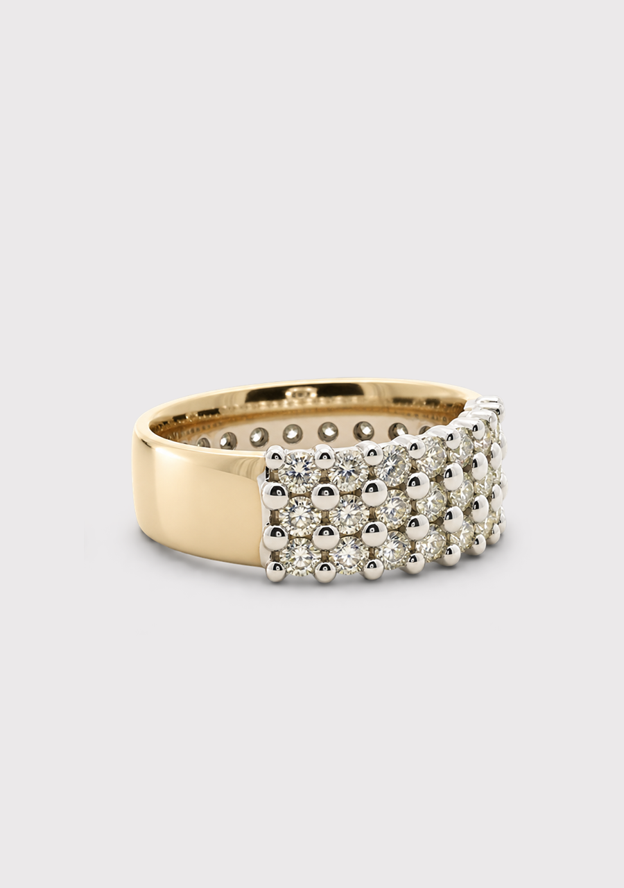 9ct Yellow & White Gold Tripple Row Diamond Ring