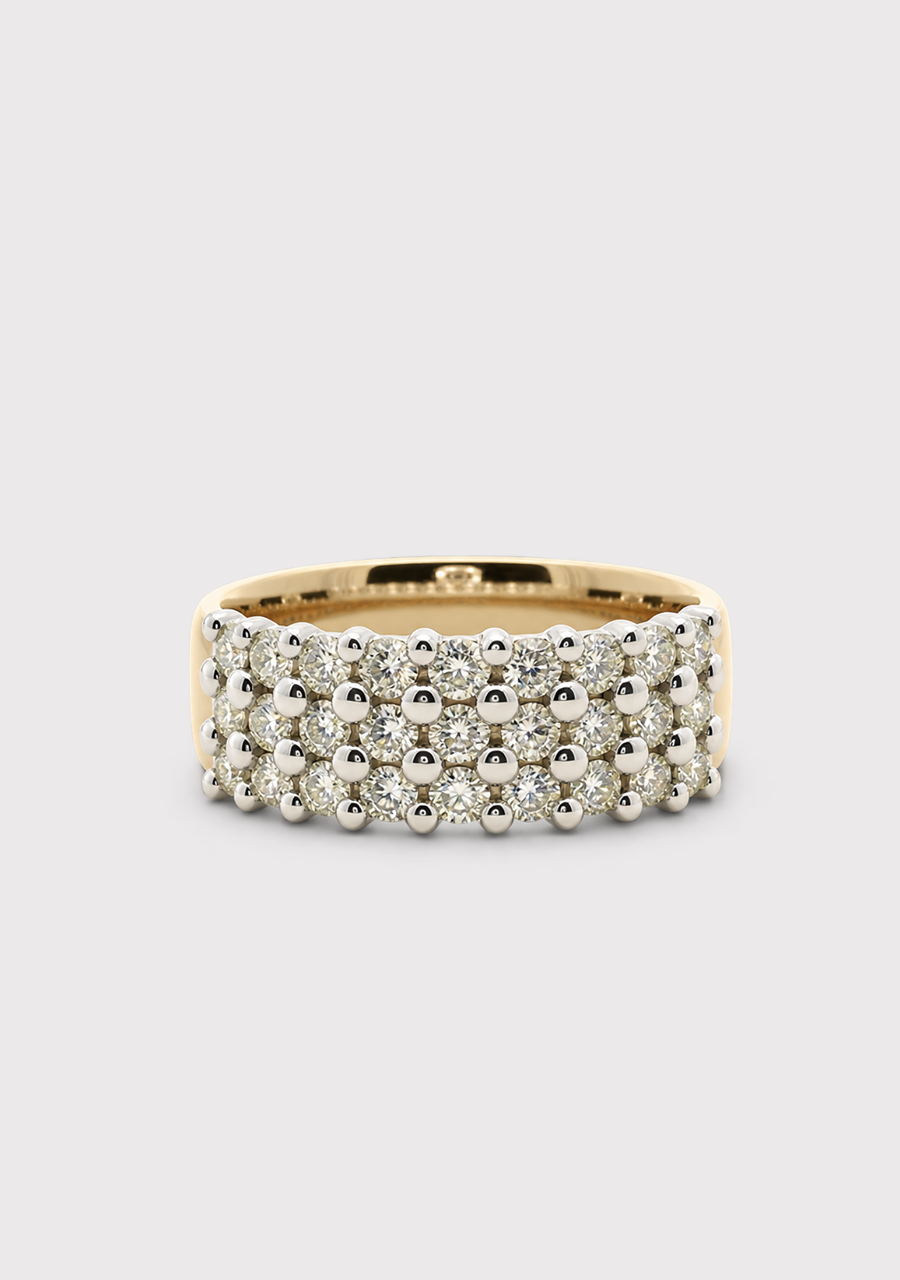9ct Yellow & White Gold Tripple Row Diamond Ring