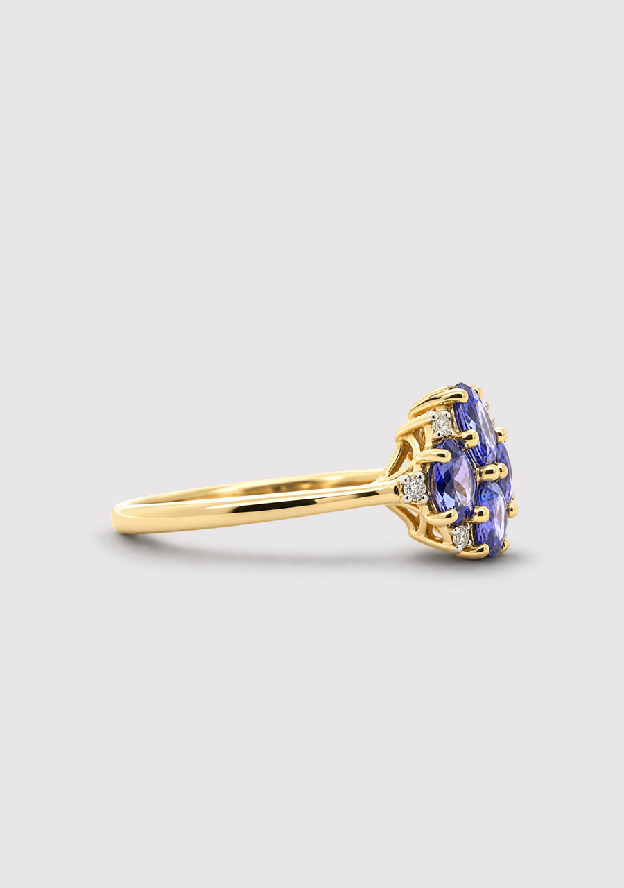 9ct Yellow Gold Tanzanite & Diamond Cluster Ring