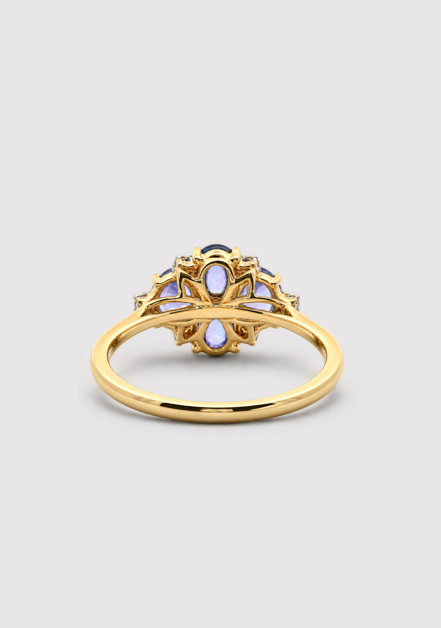 9ct Yellow Gold Tanzanite & Diamond Cluster Ring