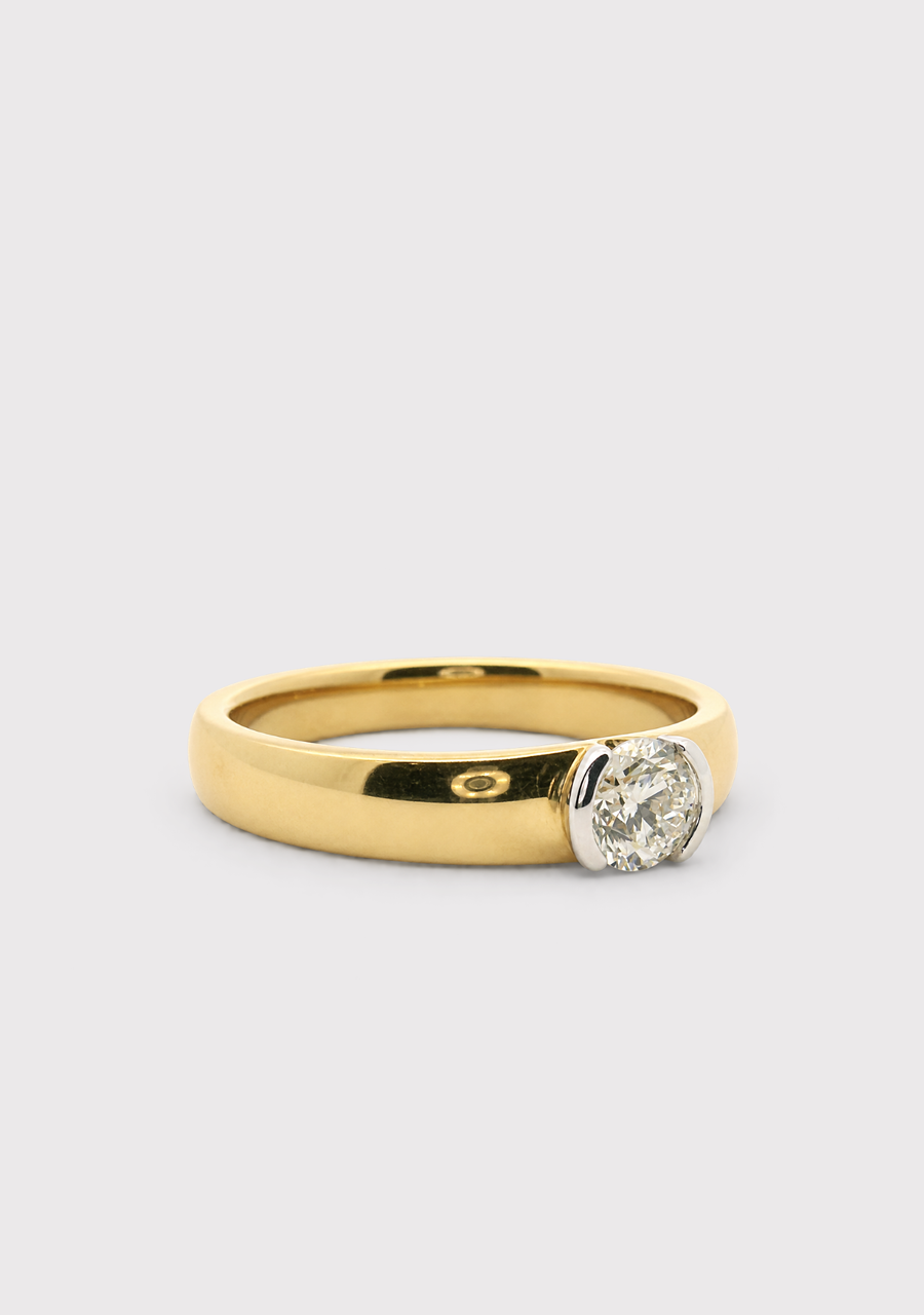9ct Yellow & White Gold Diamond Semi Bezel Ring