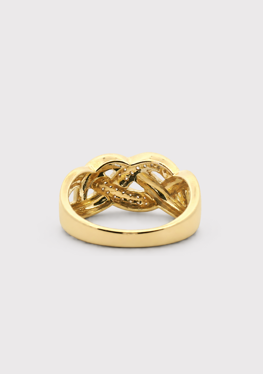 9ct Yellow Gold Diamond Cross Over Ring