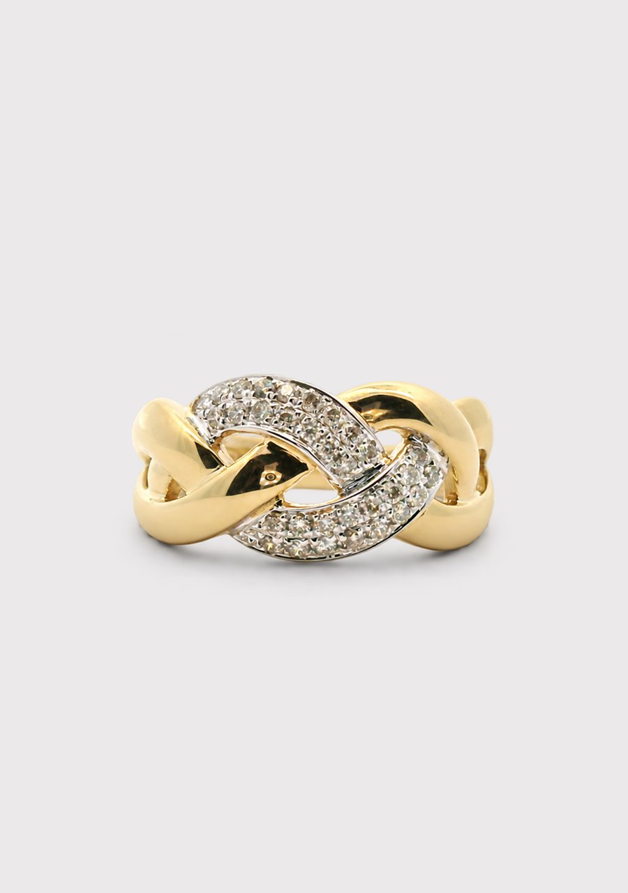 9ct Yellow Gold Diamond Cross Over Ring