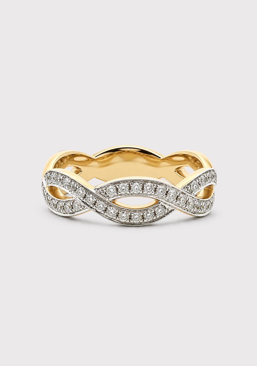 9ct Yellow Gold Diamond Cross Over Ring