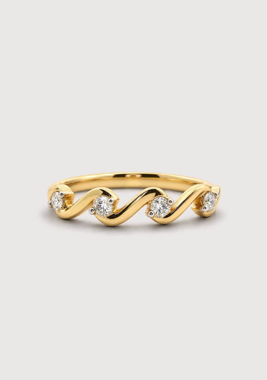 9ct Yellow Gold Wave Diamond Ring