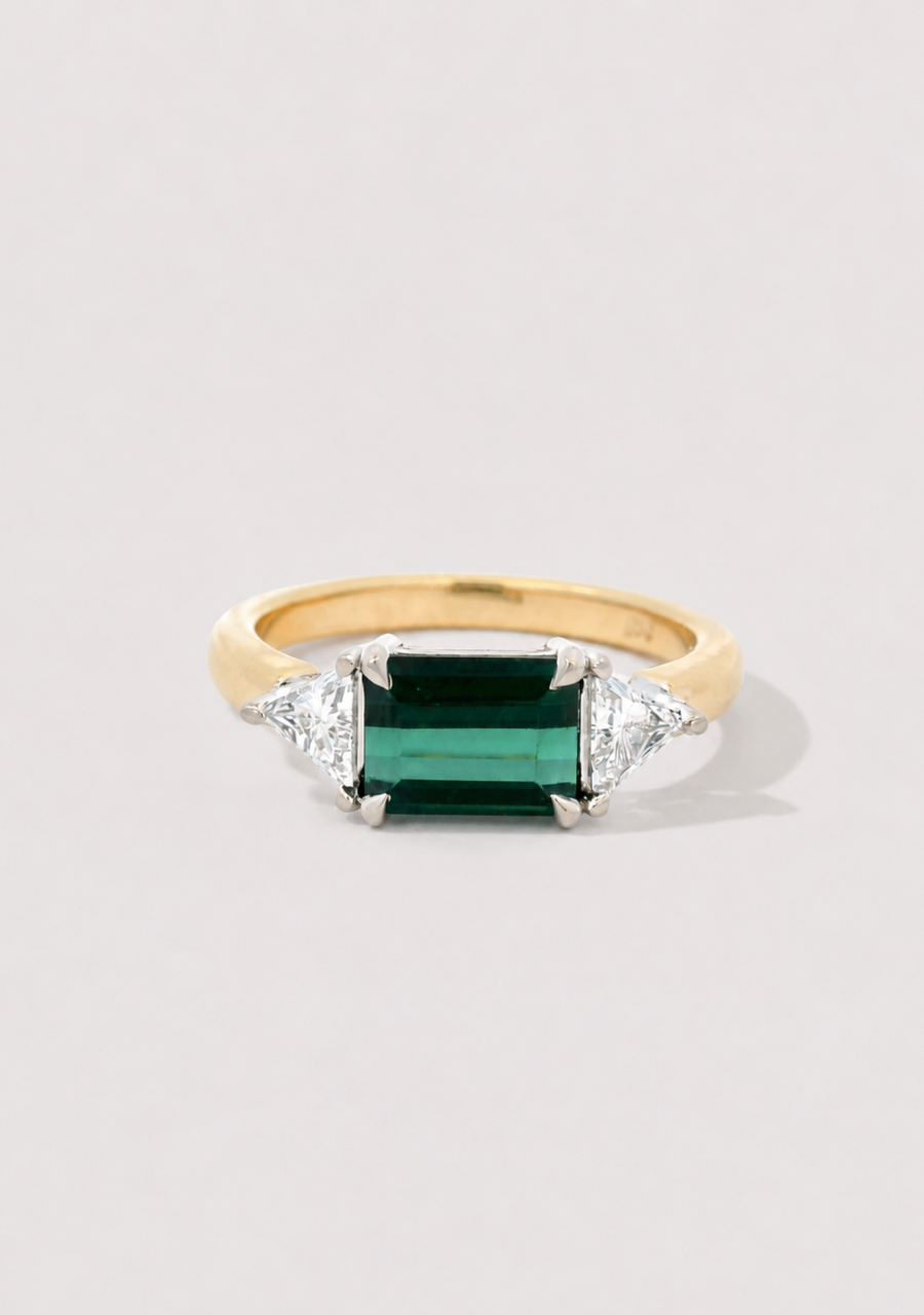 9ct Yellow Gold Tourmaline & Diamond East/West Set Ring