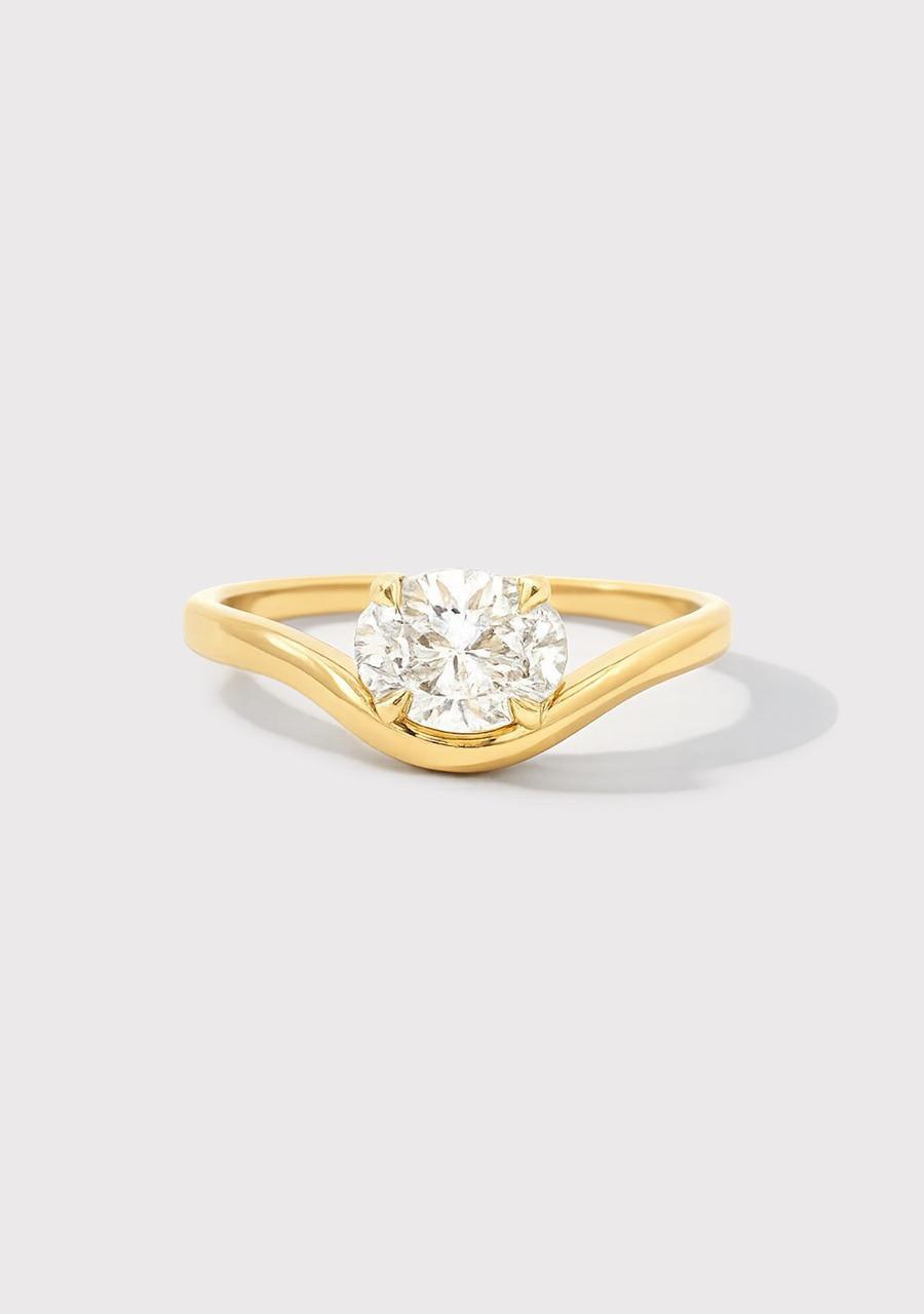 9ct Yellow Gold Oval Lab Grown Diamond Wave Ring