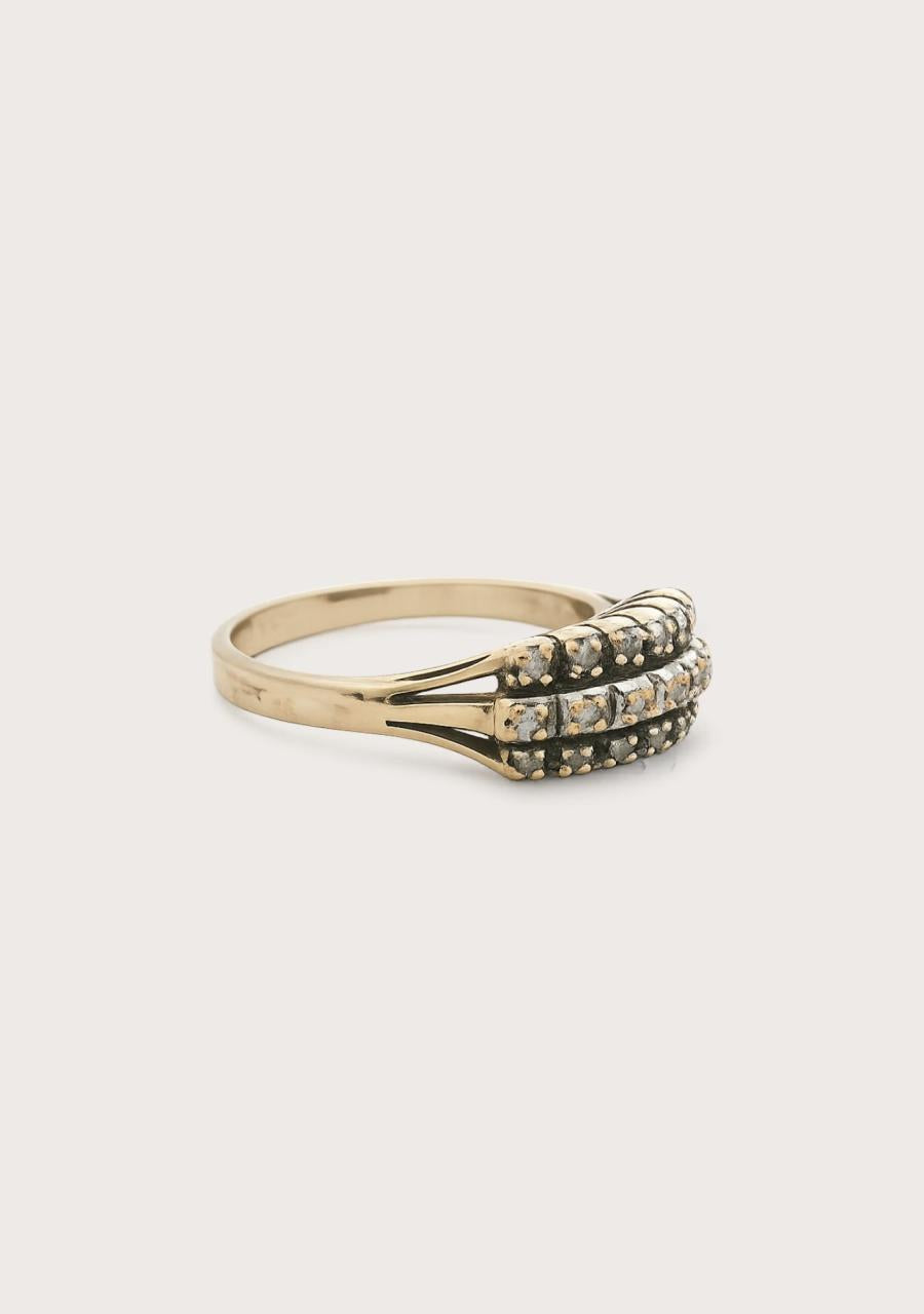 Estate 9ct Yellow Gold Diamond Triple Row Ring