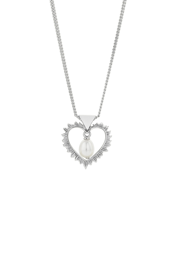 Karen Walker Sterling Silver Flaming Heart Necklace with Fresh Water Pearl