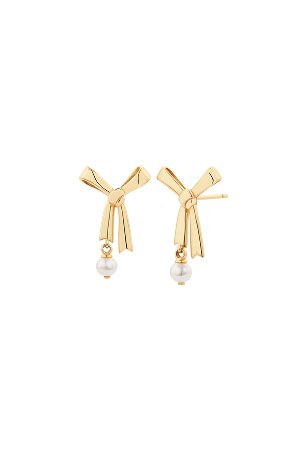 Karen Walker Gold Plated Pearl Bow Stud Earrings