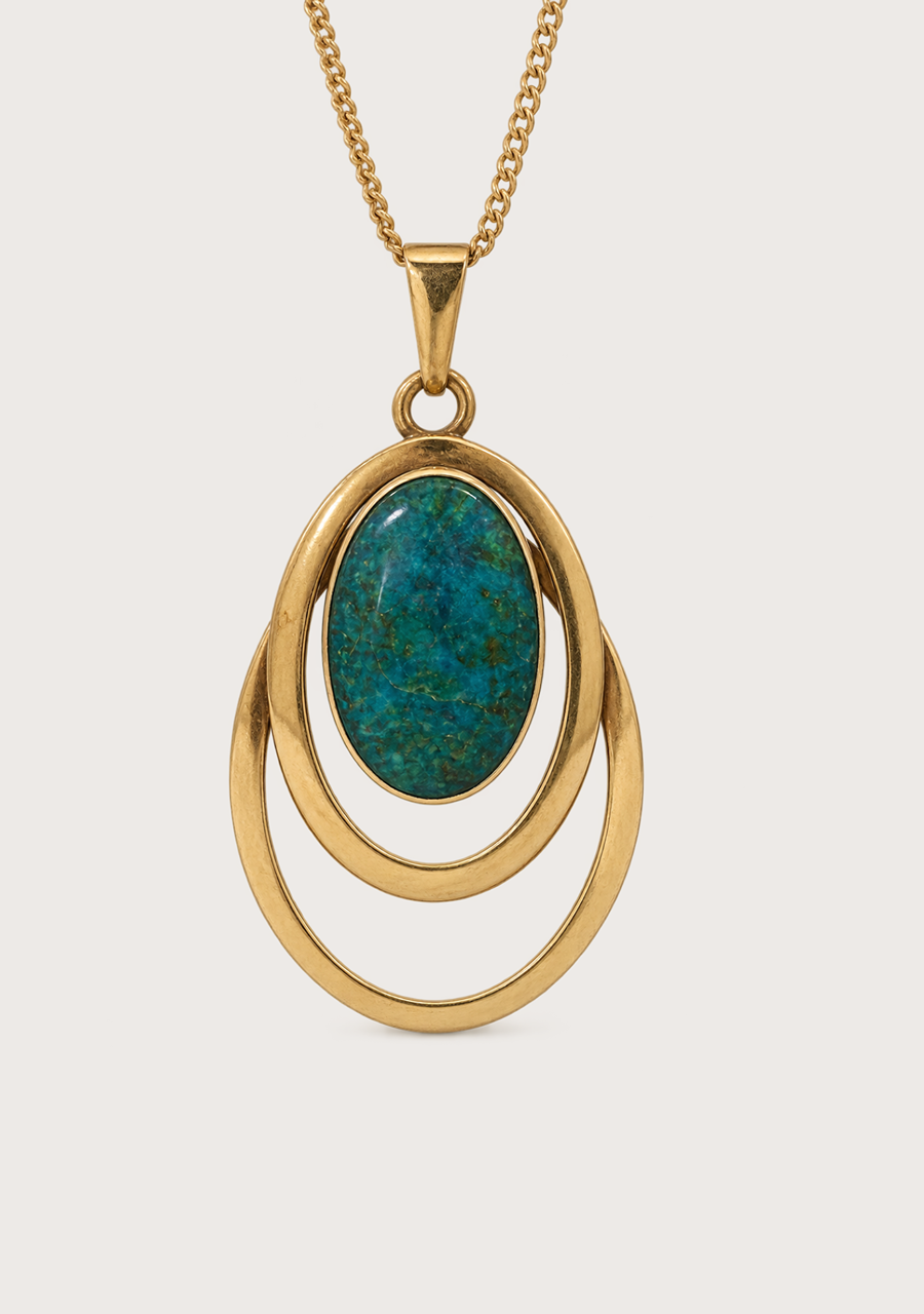 Estate 14ct Yellow Gold Synthetic Opal Double Oval Pendant