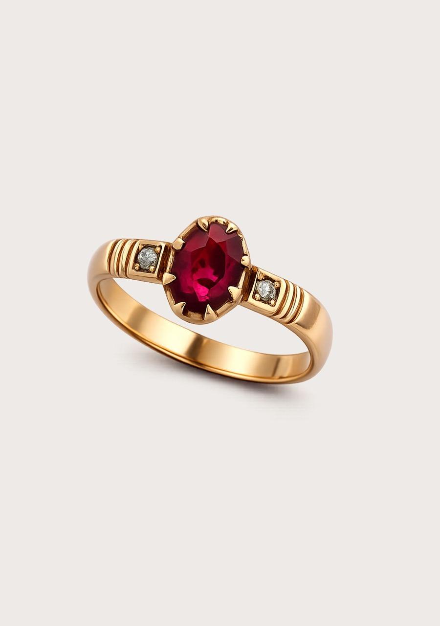 Estate 9ct Yellow Gold Synthetic Ruby & Diamond Ring