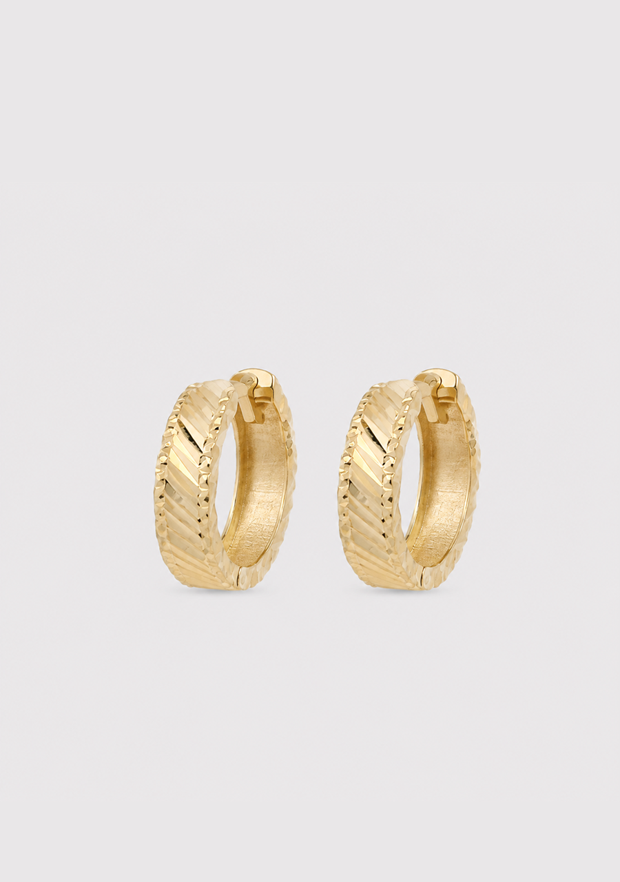 9ct Yellow Gold 3.80mm Diagonal faceted Small Hoop Earrings