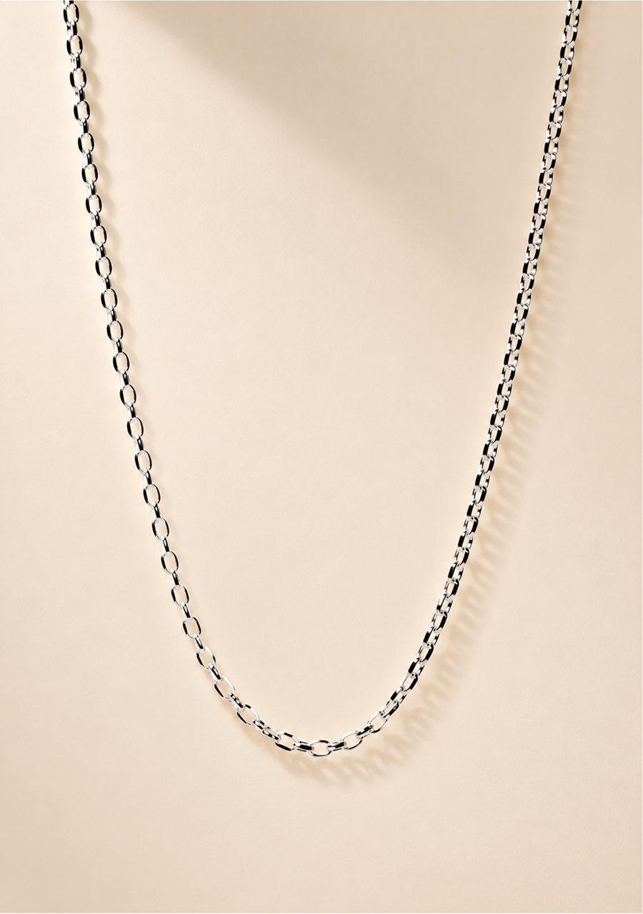Sterling Silver Oval Belcher B01 Chain with 25mm Running T-Bar