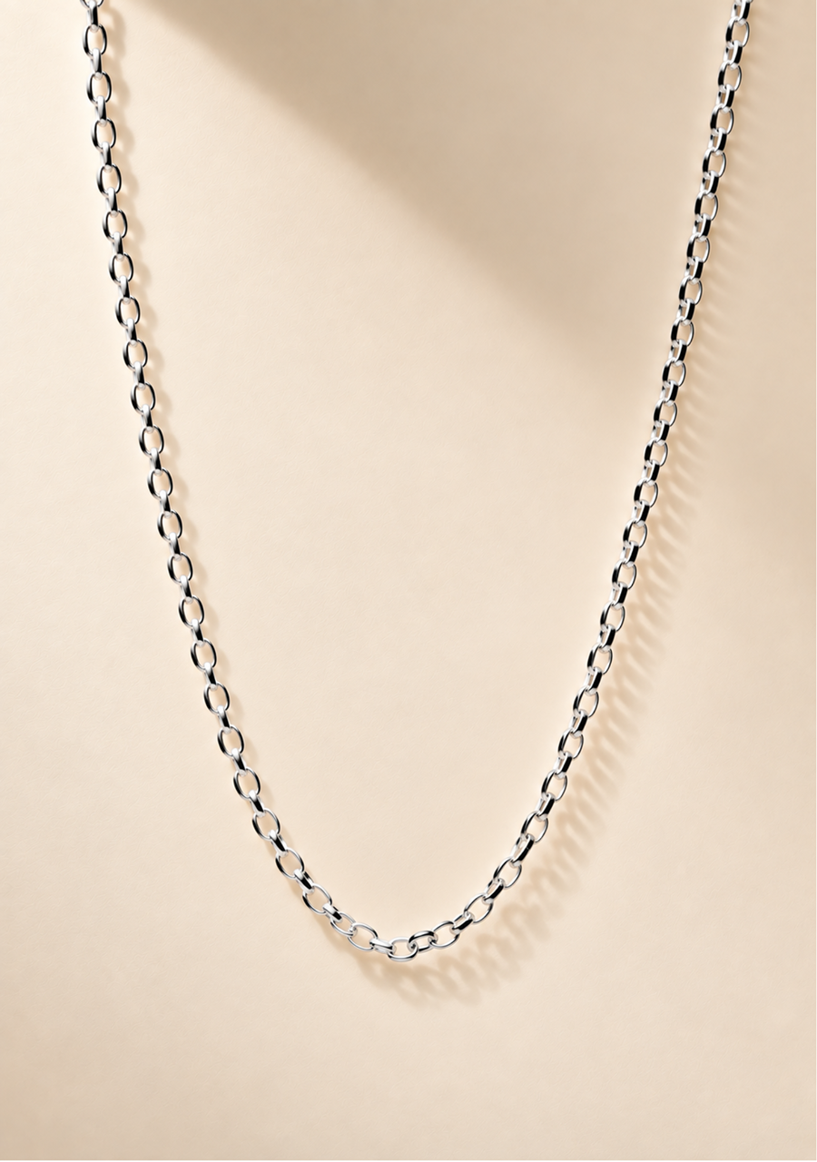 Sterling Silver Oval Belcher B02 Chain with 25mm Running T-Bar