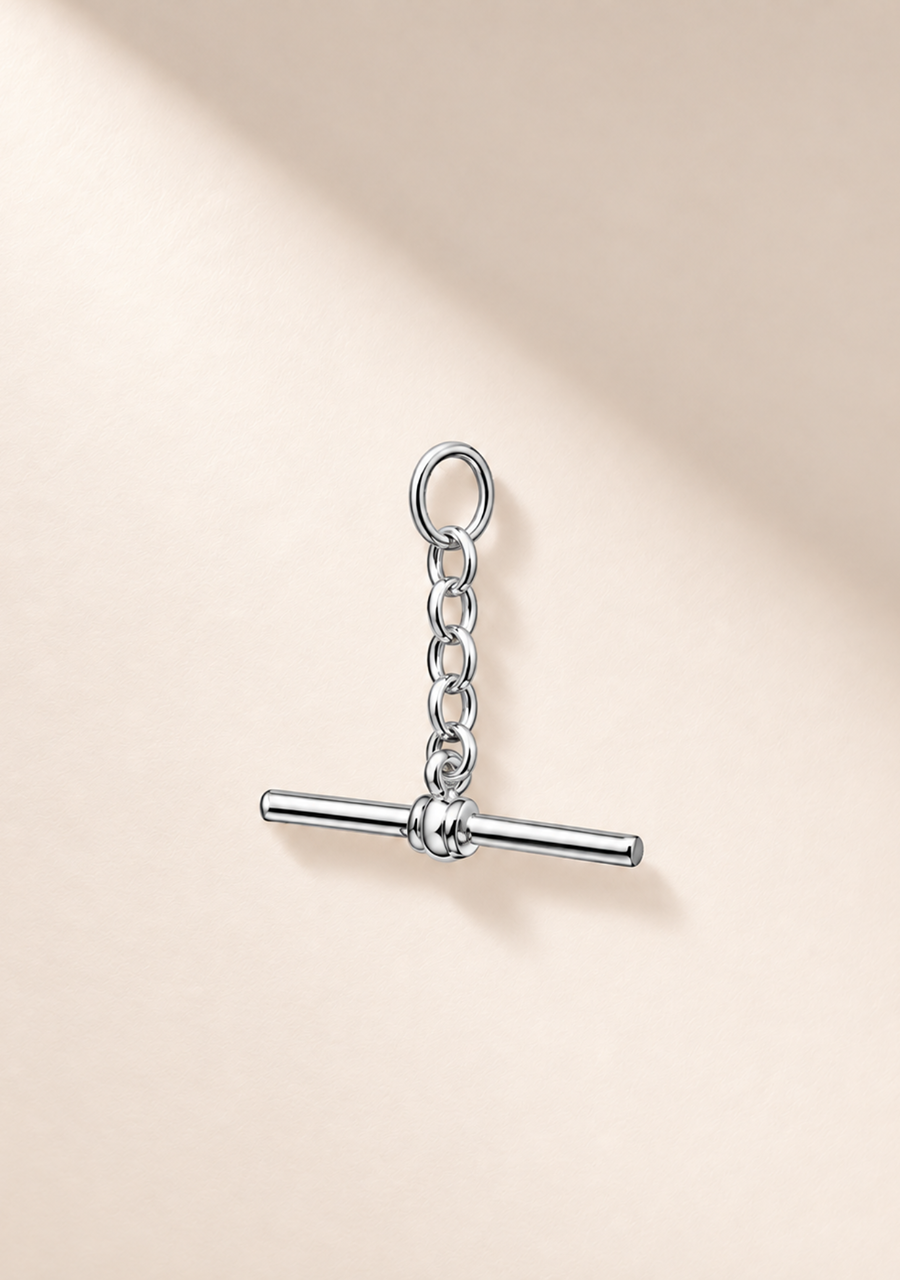Sterling Silver Oval Belcher B02 Chain with 25mm Running T-Bar