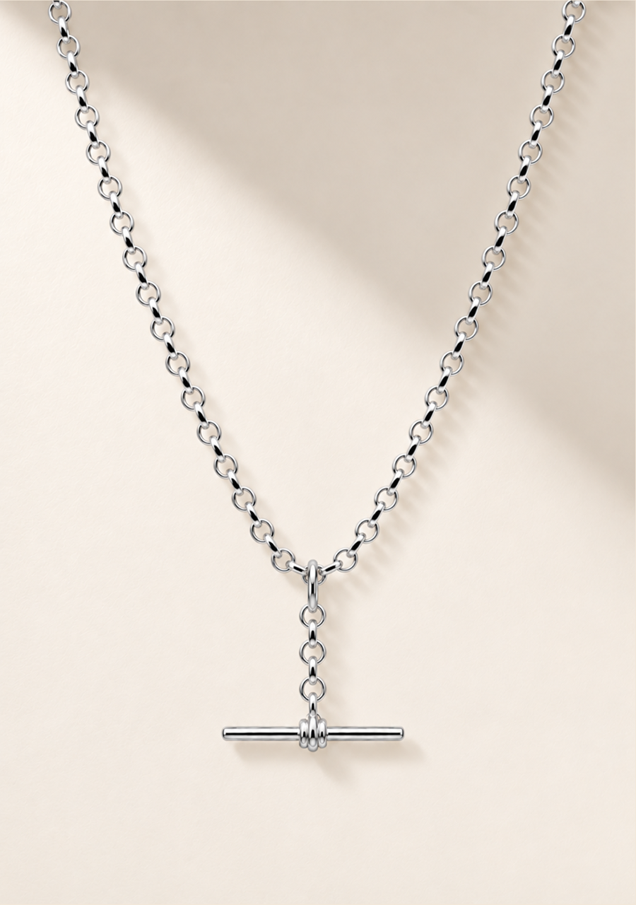 Sterling Silver Round Belcher B2 Chain with 25mm Running T-Bar