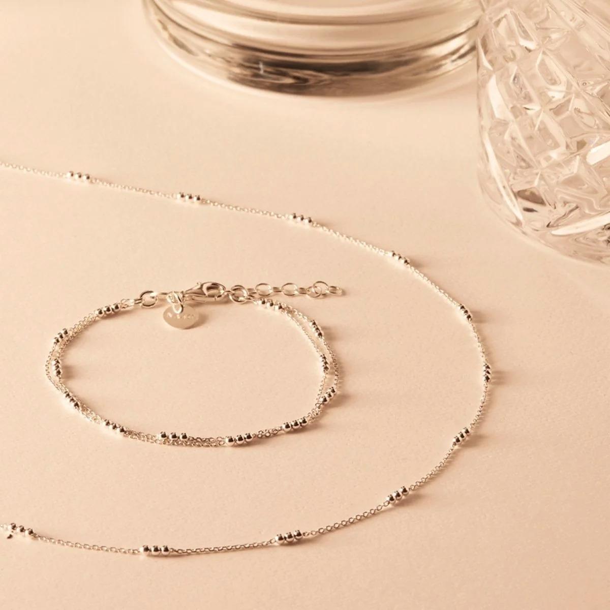 Najo Sterling Silver Double Strand Diamond Cut Bead Bracelet