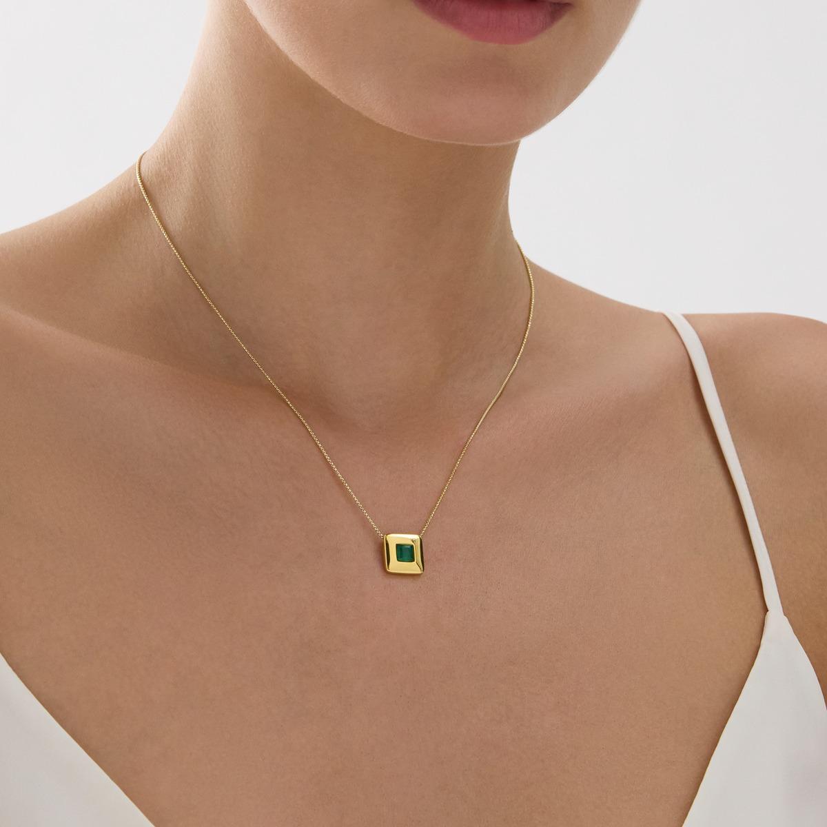 Najo Gold Plated Square Green Onyx Necklace