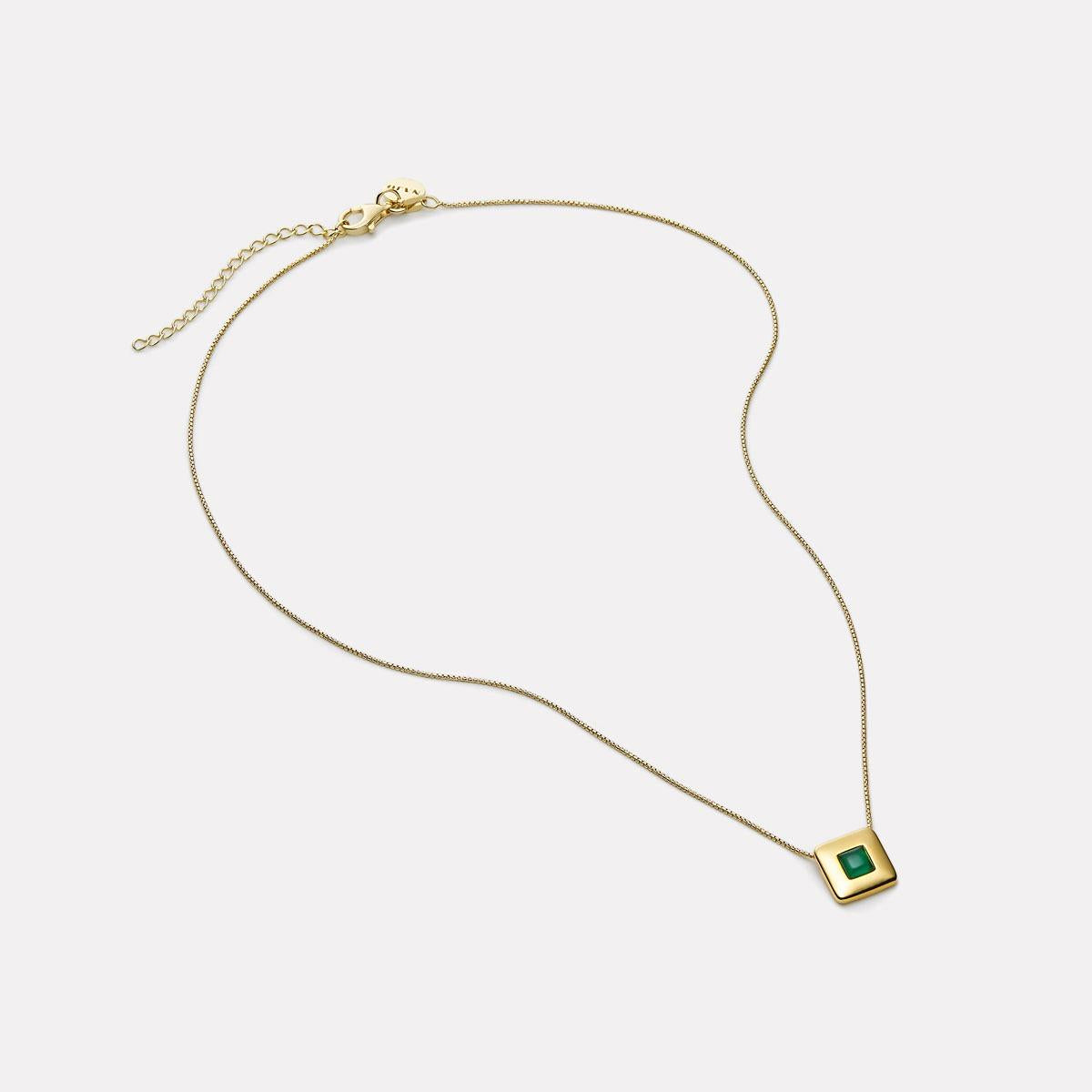Najo Gold Plated Square Green Onyx Necklace