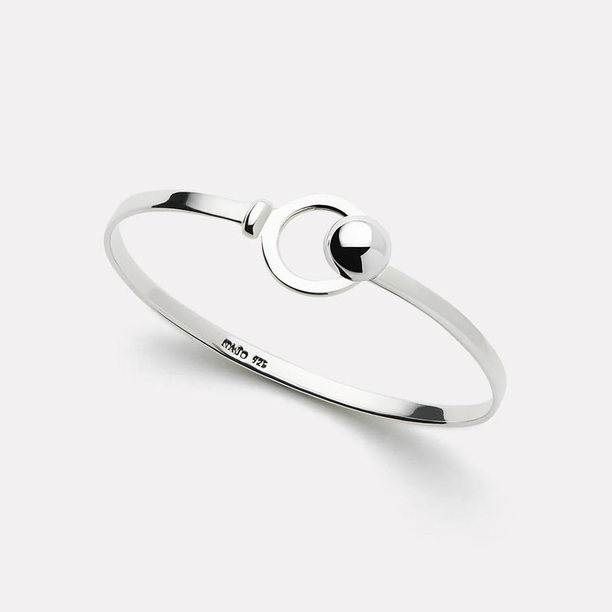 Najo Sterling Silver Aurora Flat Wire Tension Bangle with Round Loop with 10mm Tumbaga Domed Hook