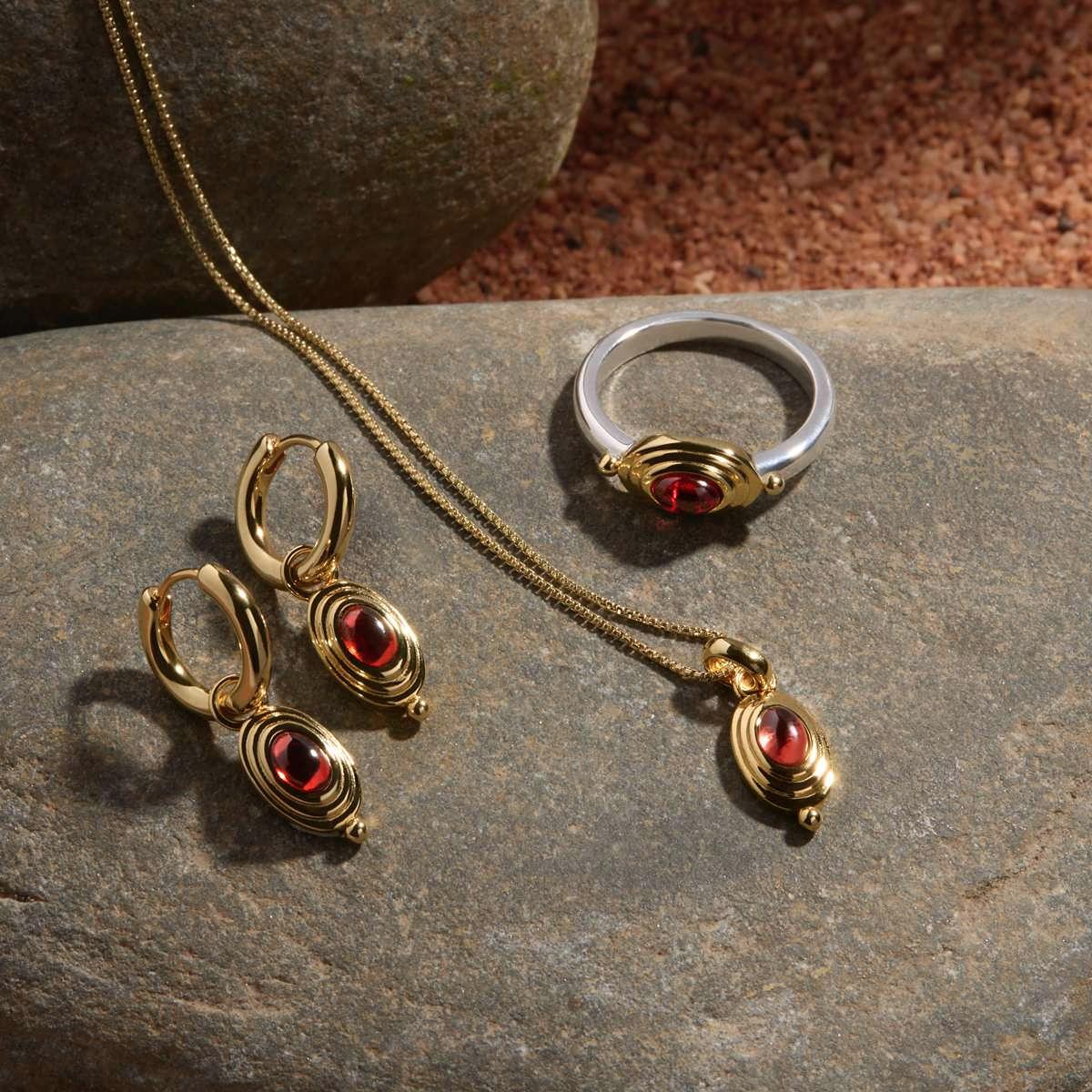 Najo Gold Plated Horizon Garnet Hoop Earrings