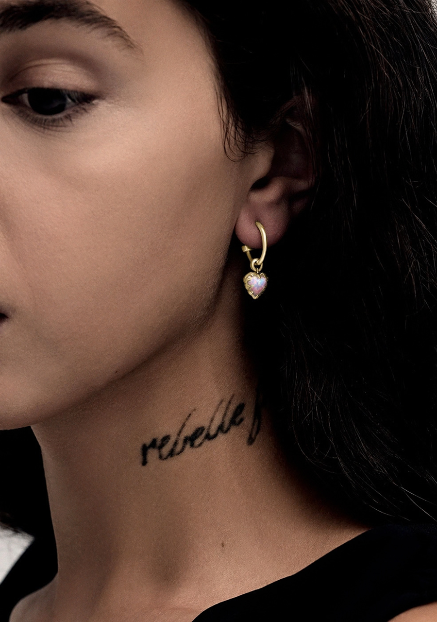 Stolen Girlfriends Club 18ct Yellow Gold Plated Pink Bello Opal Love Claw Anchor Earrings