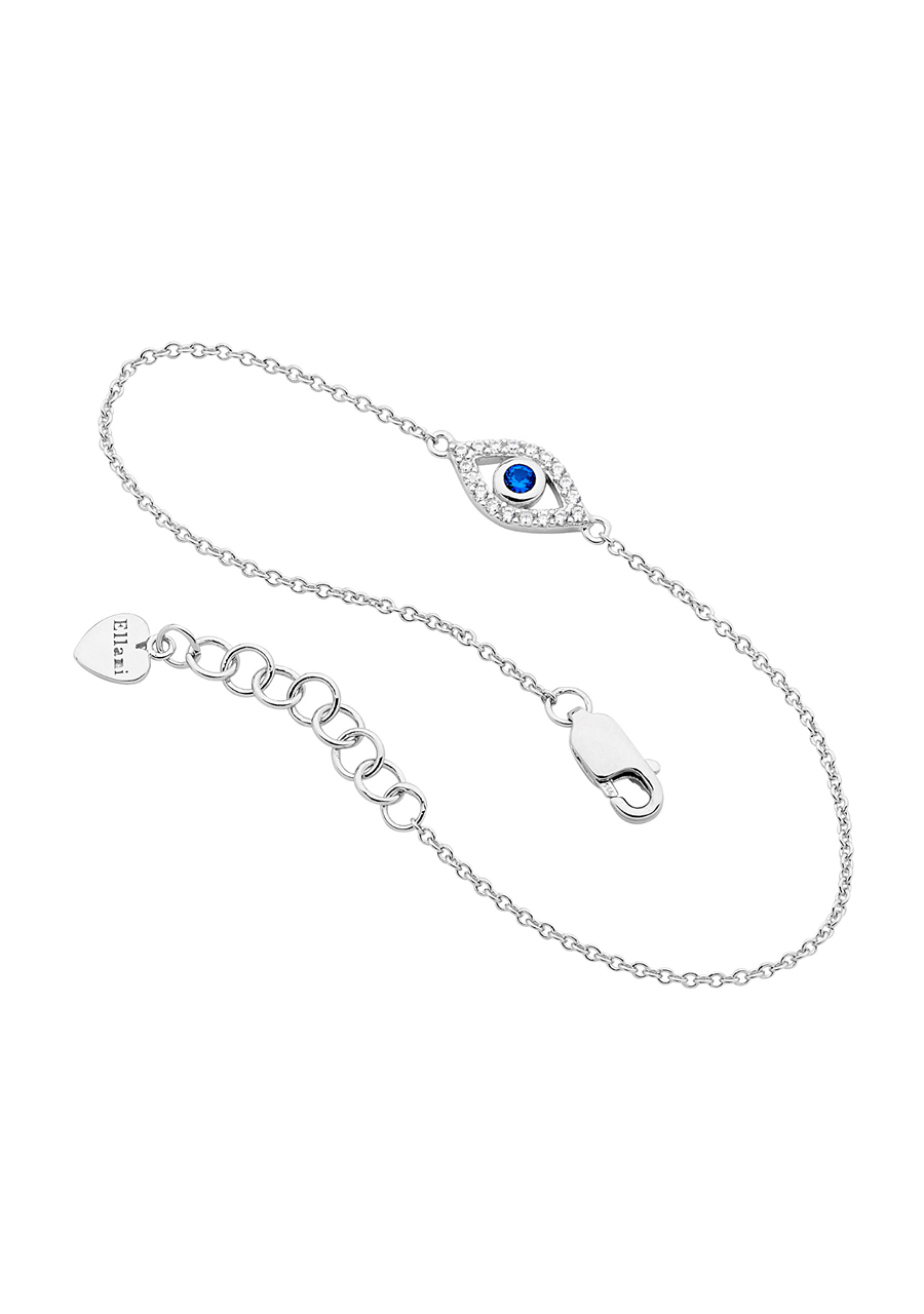 Ellani Sterling Silver White & Blue Cubic Zirconia Evil Eye Bracelet