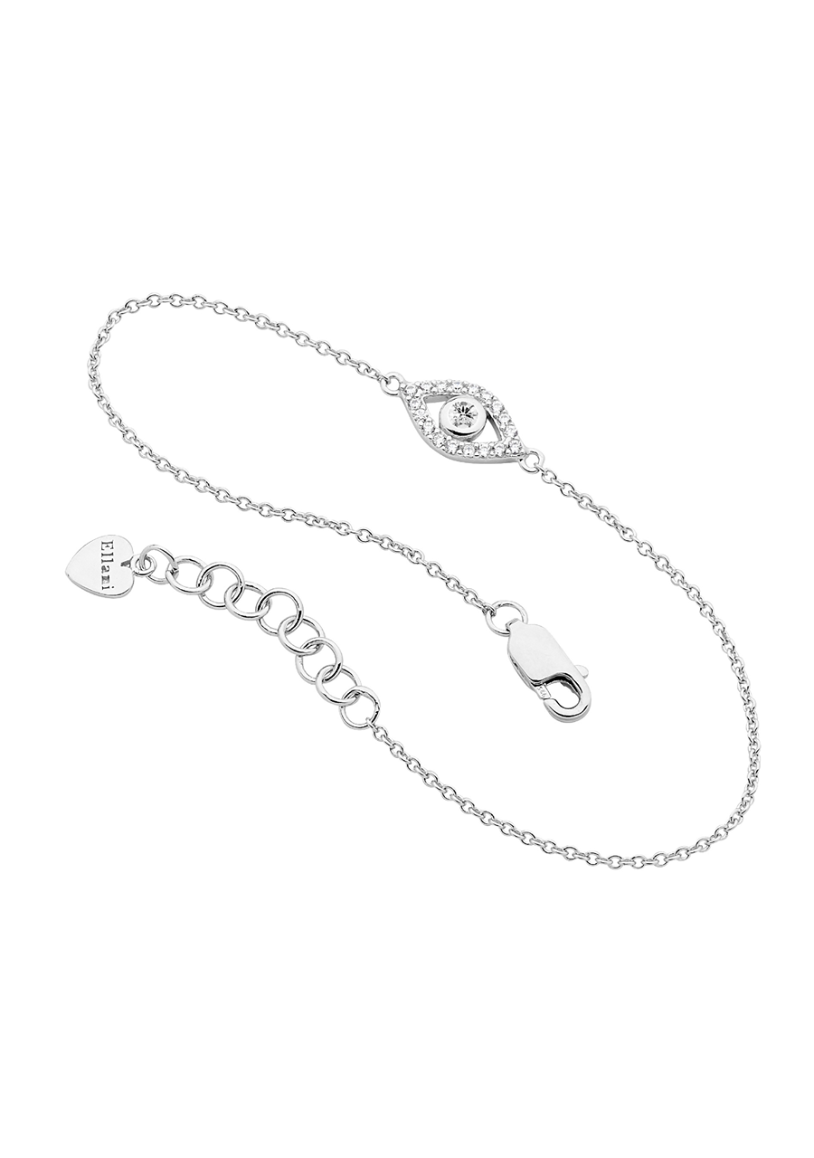 Ellani Sterling Silver White Cubic Zirconia Evil Eye Bracelet