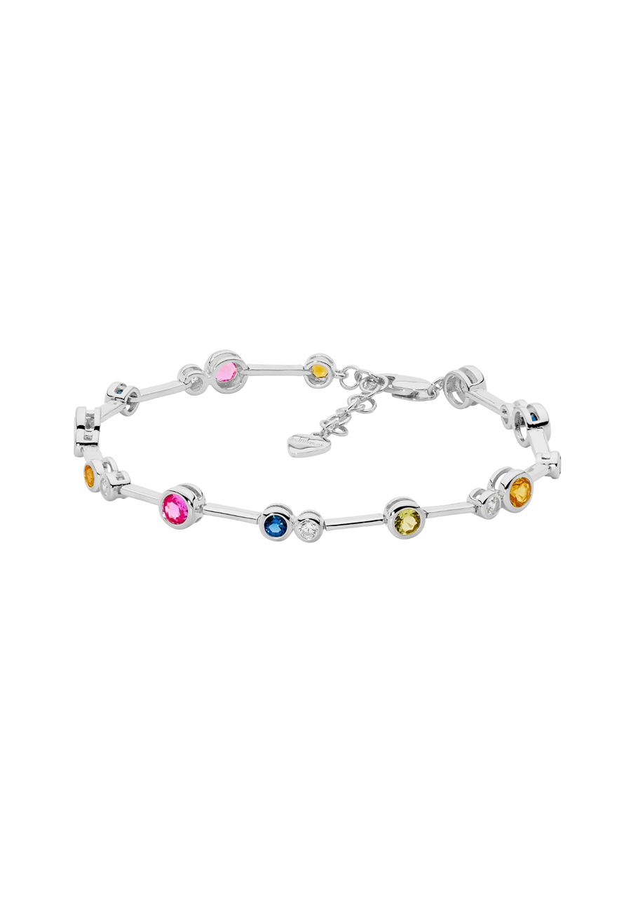Ellani Sterling Silver Multi Colour Cubic Zirconia Bezel Set Bracelet with Extension Chain