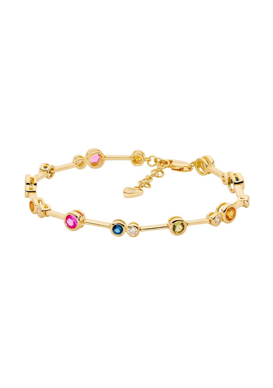 Ellani Yellow Gold Plated Multi Colour Cubic Zirconia Bezel Set Bracelet with Extension Chain