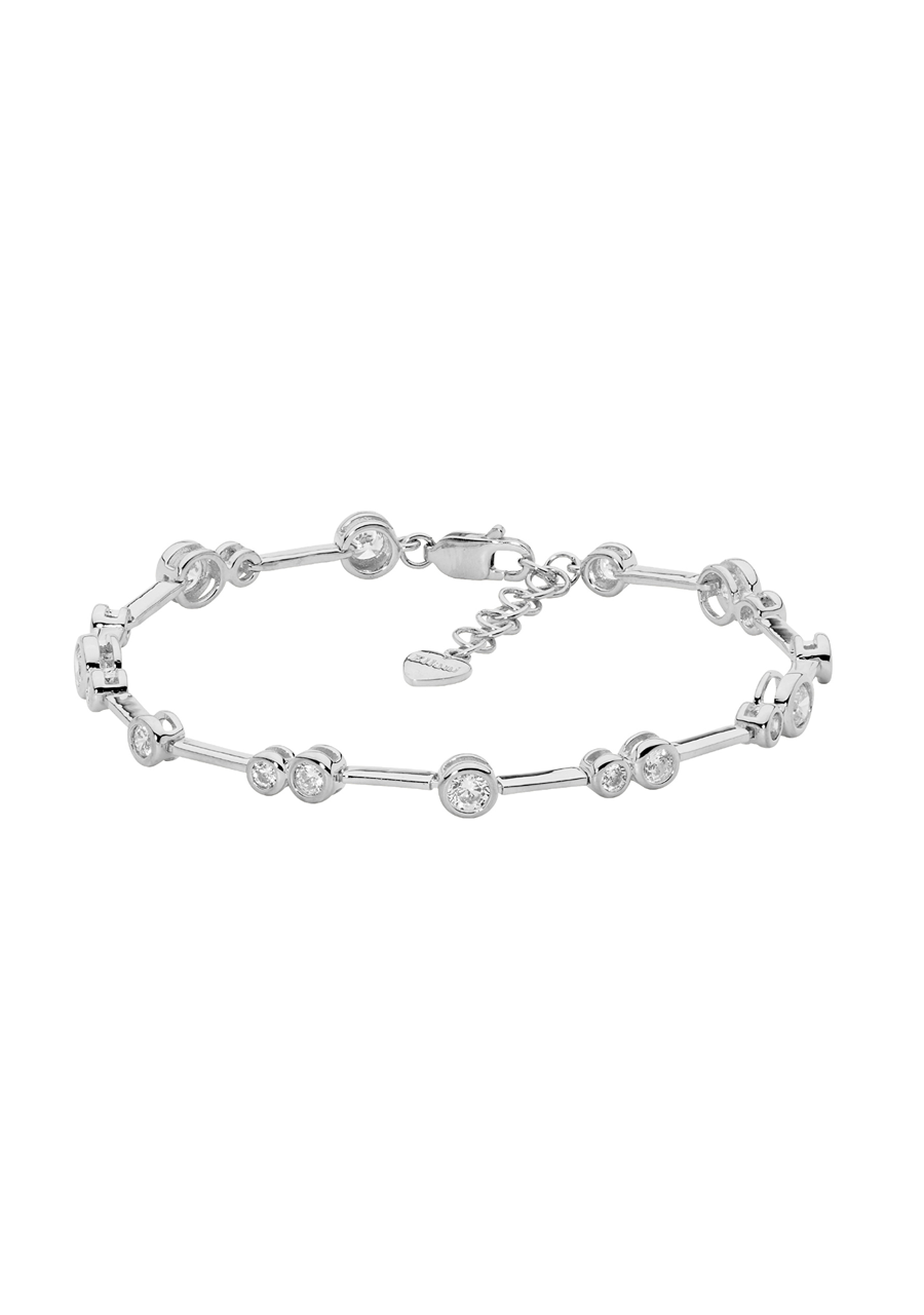 Ellani Sterling Silver White Cubic Zirconia Bezel Set Bracelet with Extension Chain
