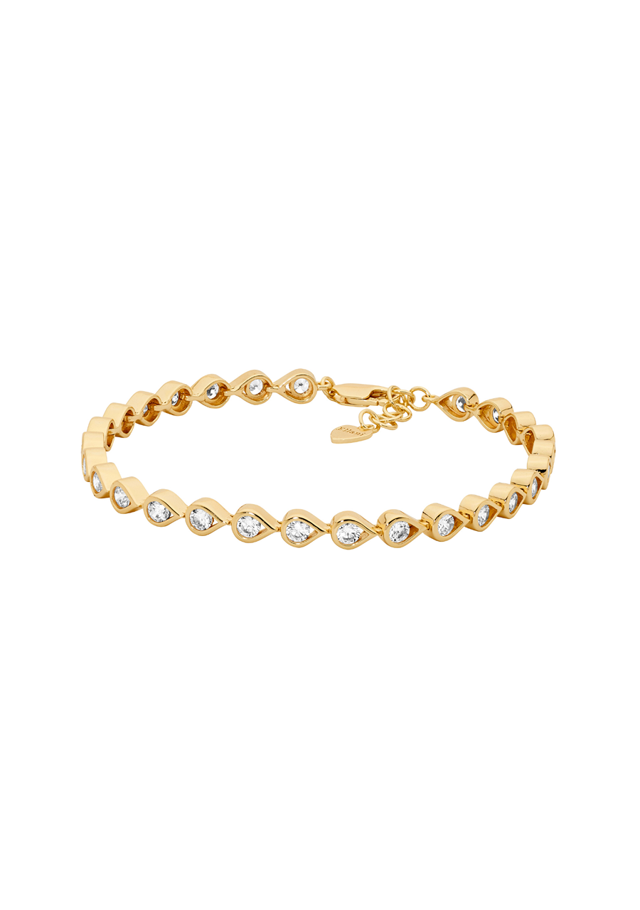 Ellani Yellow Gold Plated White Cubic Zirconia Tear Drop Bezel Set Bracelet with Extension Chain